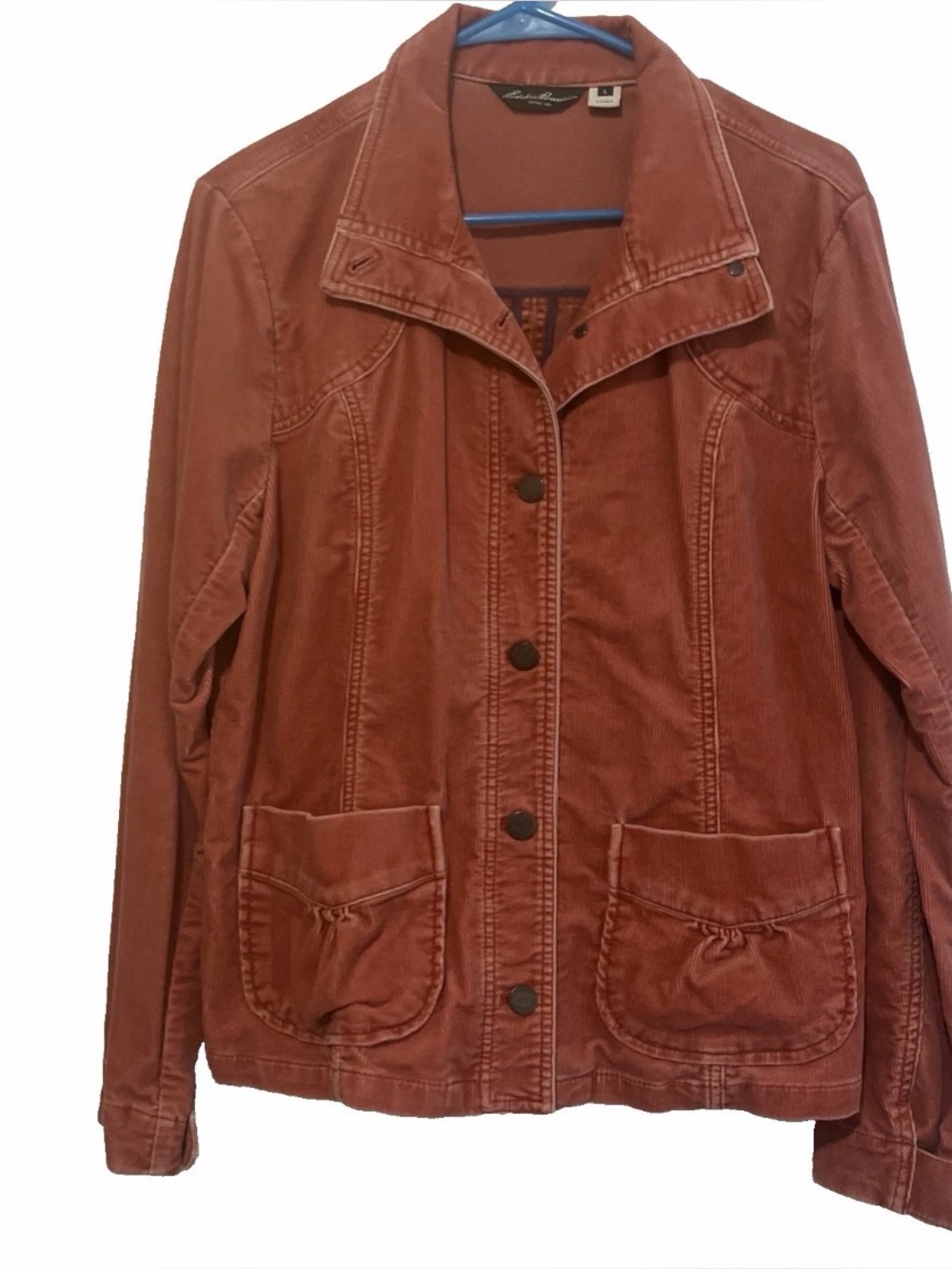 Eddie Bauer Faded distresseburnt orange  Corduroy Jacket Utility Pocket Coat Sz